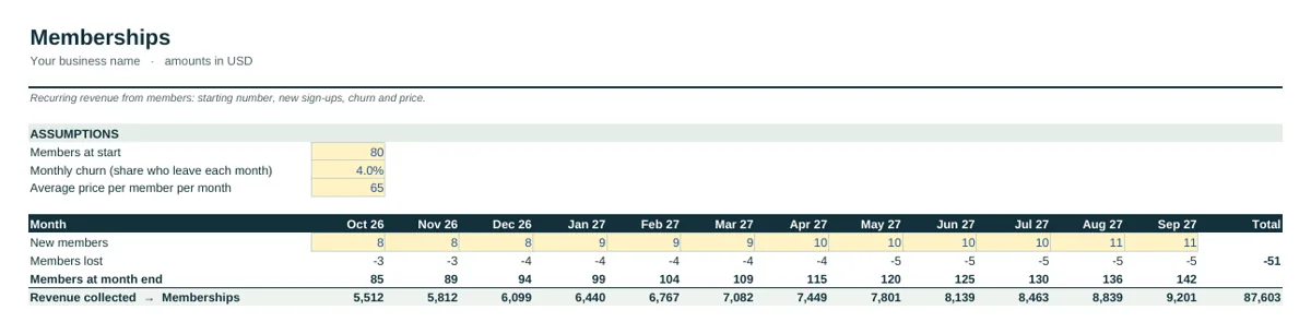Industry tab of the Salon & Spa Cash Flow Forecast Template